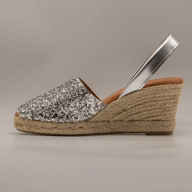 Emma Shoes 23743-5C – minorchine in pelle con zeppa 5 corde - argento con paillettes - scarpe di qualità venduta a Milano da Pli-Pla