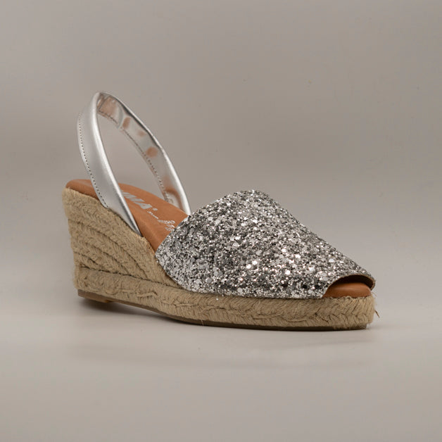 Emma Shoes 23743-5C – minorchine in pelle con zeppa 5 corde - argento con paillettes - scarpe di qualità venduta a Milano da Pli-Pla
