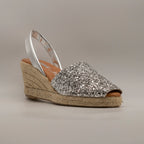 Emma Shoes 23743-5C – minorchine in pelle con zeppa 5 corde - argento con paillettes - scarpe di qualità venduta a Milano da Pli-Pla