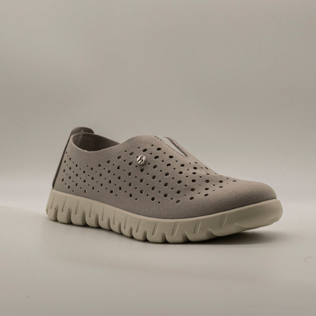 Fly-Flot 65 G13 M8 – Scarpa donna estiva in ecopelle traforata con memory grigio - scarpe di qualità venduta a Milano da Pli-Pla
