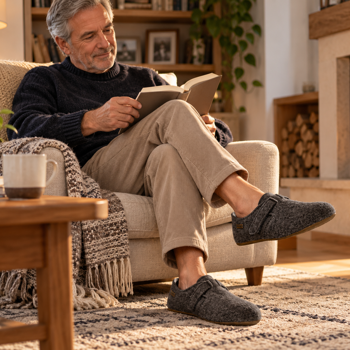Haflinger Wollfilz Focus – Pantofole in lana con velcro e plantare estraibile - antracite - scarpe di qualità venduta a Milano da Pli-Pla