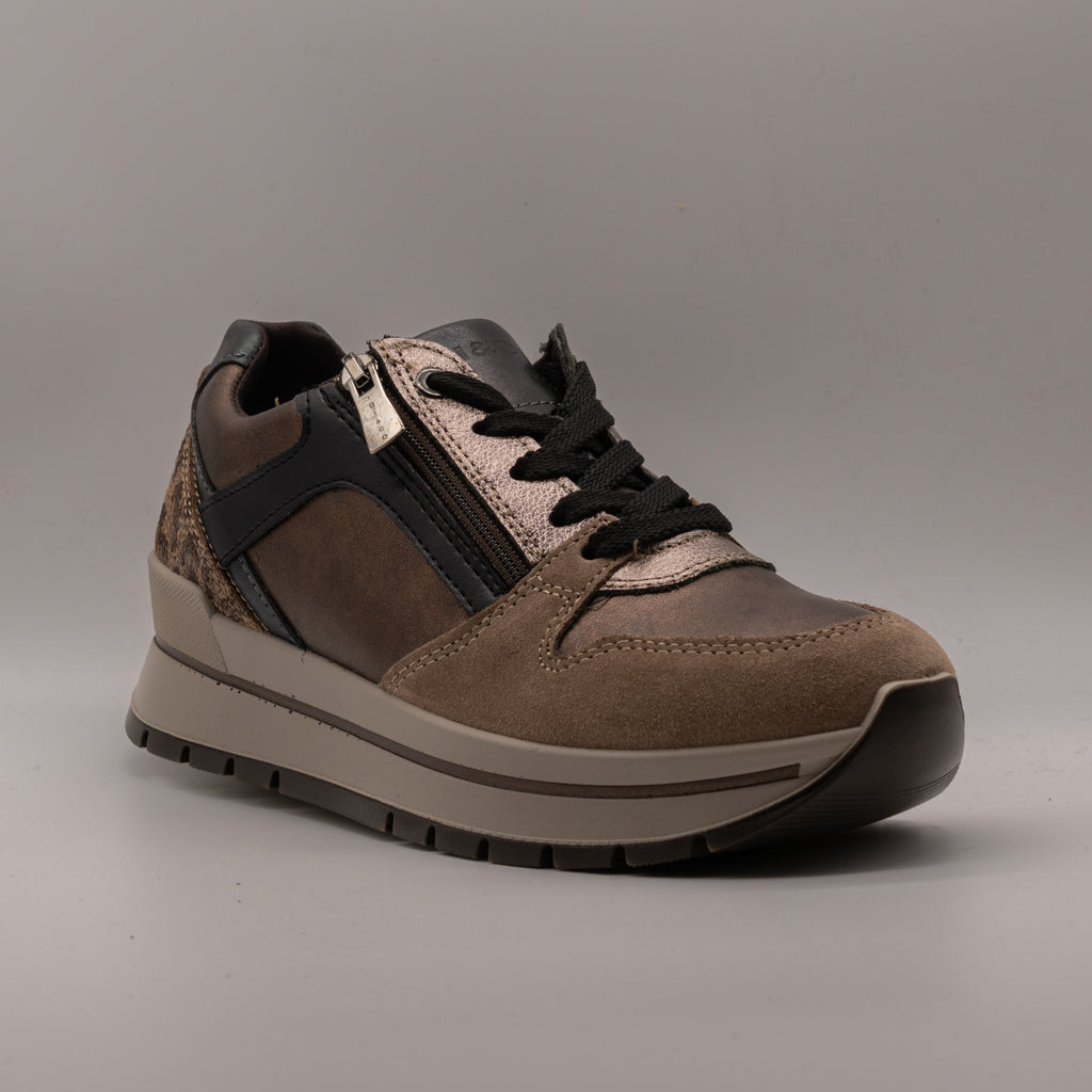 IGI&CO 8674322 Zapatilla de piel para mujer con estampado animal y detalles en bronce