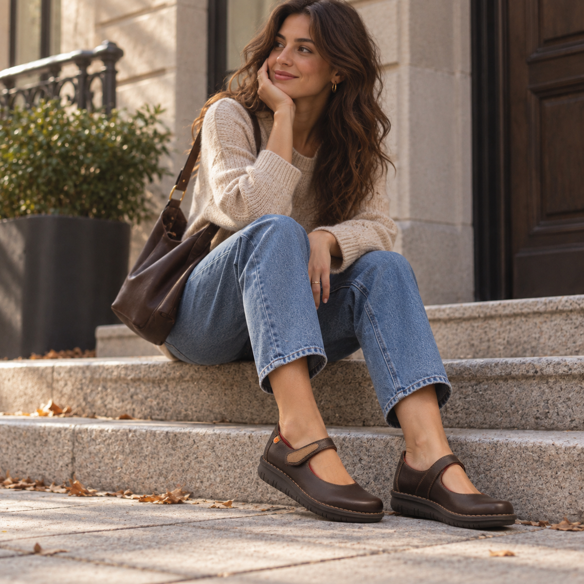 Jungla 8411 – Ballerine donna in pelle con cinturino - marrone cafè - scarpe di qualità venduta a Milano da Pli-Pla