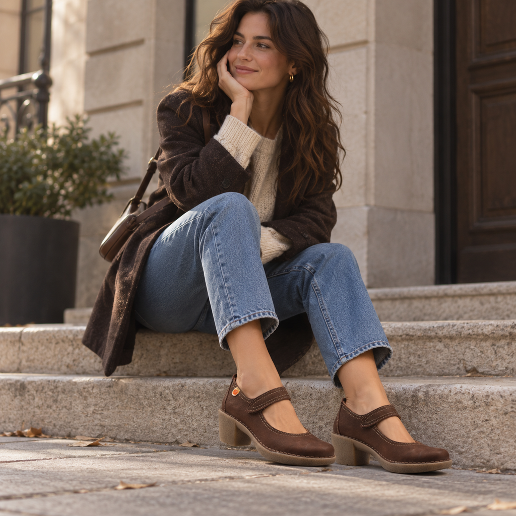Jungla 8444 – Décolleté donna in pelle con zeppa e cinturino - marrone cafè - scarpe di qualità venduta a Milano da Pli-Pla