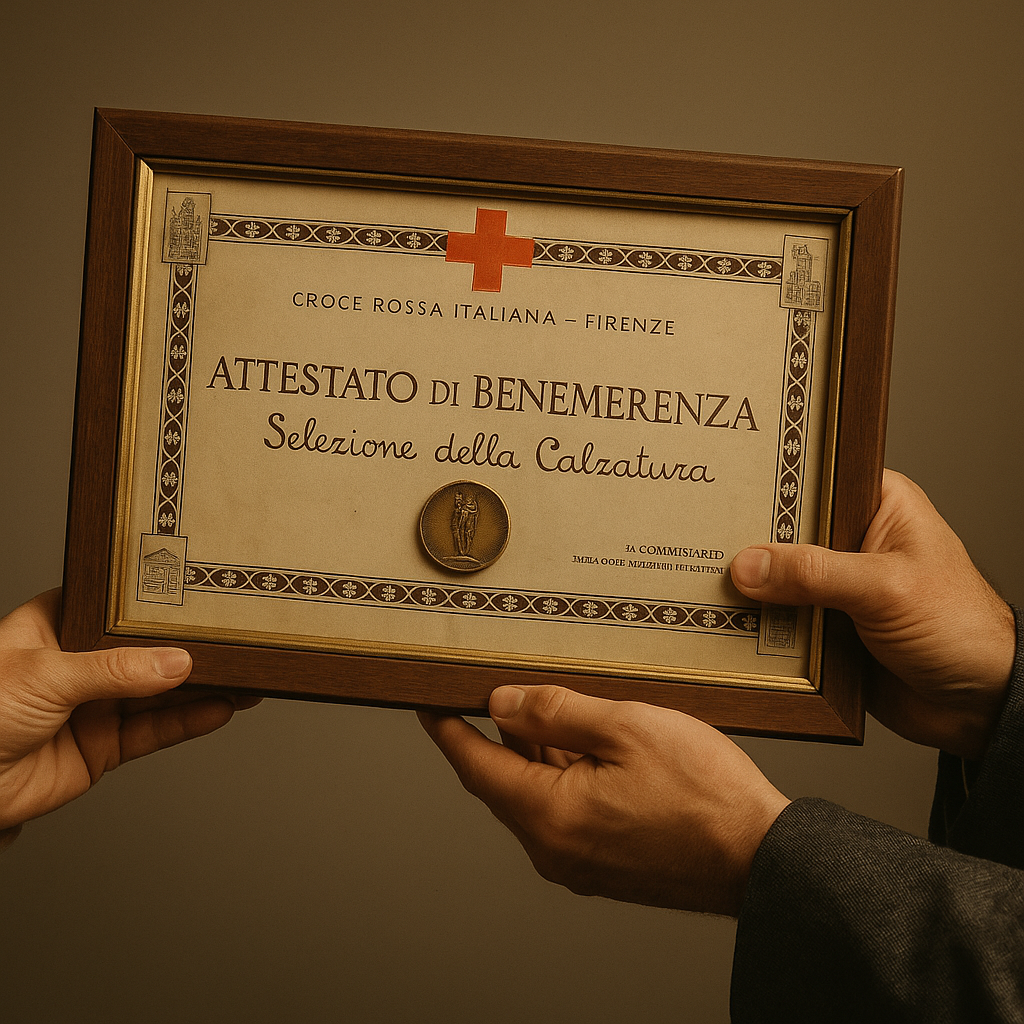 Certificat de mérite décerné à Aldo Becheroni pour ses mérites dans le secteur de la chaussure