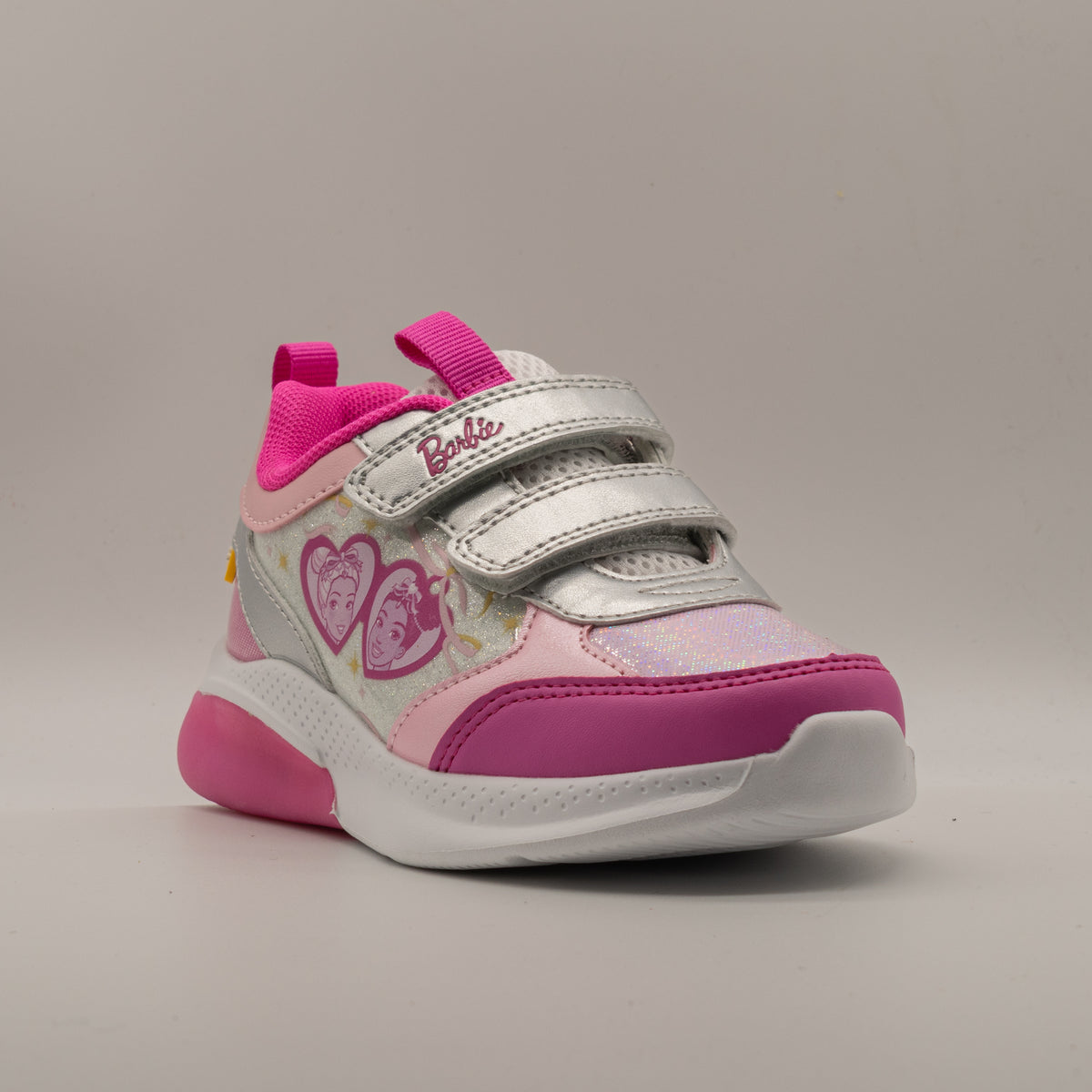 Primigi 2469800 Barbie – Sneakers bambina con luci e doppio velcro - argento e rosa - scarpe di qualità venduta a Milano da Pli-Pla