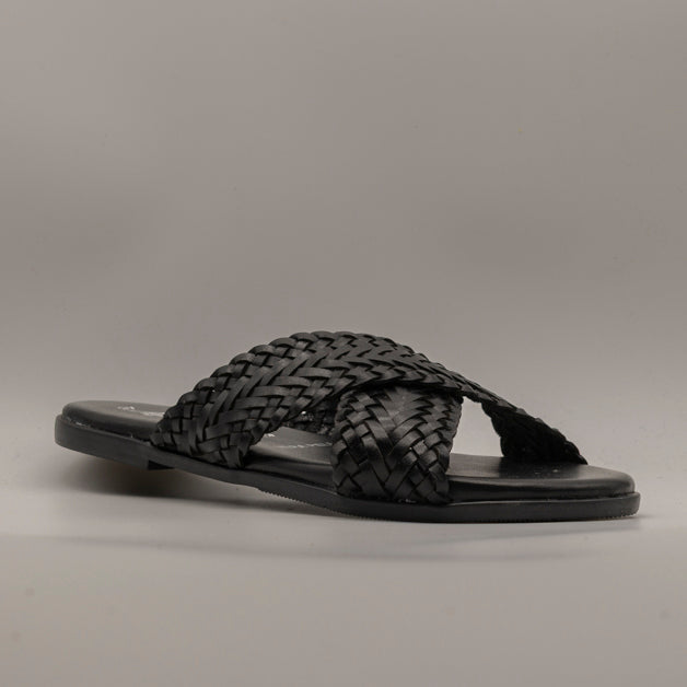 B&B 30 – sandali ciabatta in vera pelle con fasce incrociate - nero - scarpe di qualità venduta a Milano da Pli-Pla