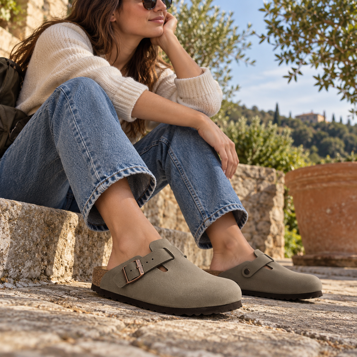 Birkenstock Boston – sabot in Birko-Flor con plantare anatomico - stone - scarpe di qualità venduta a Milano da Pli-Pla