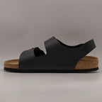 Birkenstock Milano – sandalo con cinturino alla caviglia e plantare anatomico - nero - scarpe di qualità venduta a Milano da Pli-Pla