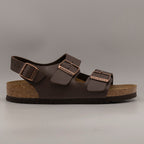 Birkenstock Milano – sandalo con cinturino alla caviglia e plantare anatomico - dark brown - scarpe di qualità venduta a Milano da Pli-Pla