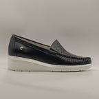 Cinzia Soft IV6621178 – Mocassino donna in pelle traforata con zeppa comfort blu airone - scarpe di qualità venduta a Milano da Pli-Pla
