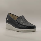 Cinzia Soft IV6621178 – Mocassino donna in pelle traforata con zeppa comfort blu airone - scarpe di qualità venduta a Milano da Pli-Pla