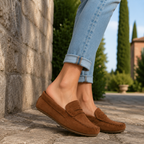 Cristin Judi – Mocassini donna in pelle scamosciata cuoio - scarpe di qualità venduta a Milano da Pli-Pla