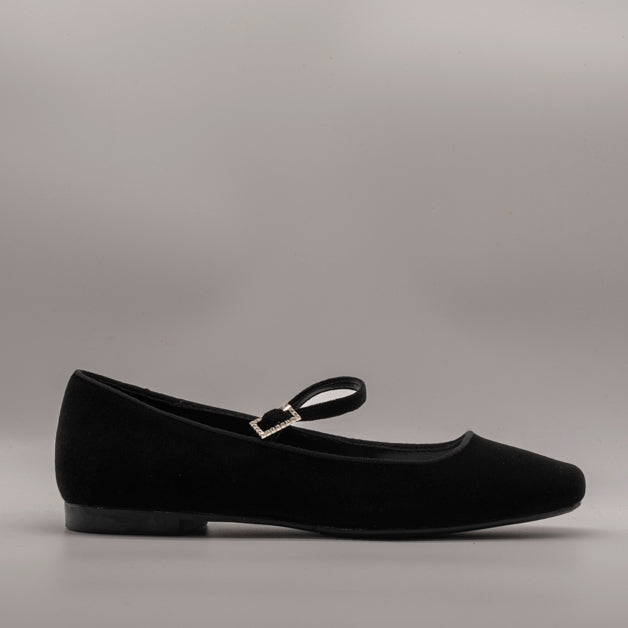 Cristin ballerina Mary Jane con punta squadrata in velluto Diva nero - scarpe di qualità venduta a Milano da Pli-Pla