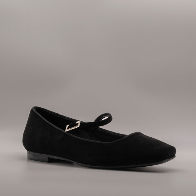 Cristin ballerina Mary Jane con punta squadrata in velluto Diva nero - scarpe di qualità venduta a Milano da Pli-Pla