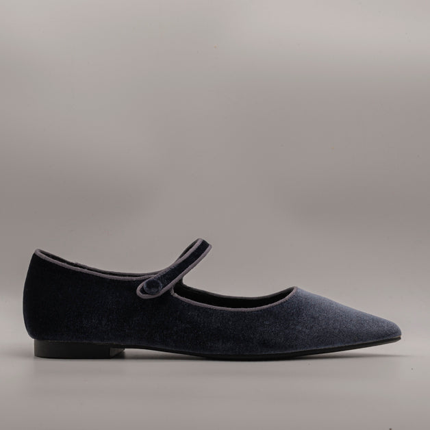 Cristin ballerina Mary Jane a punta in velluto Lea indaco - scarpe di qualità venduta a Milano da Pli-Pla