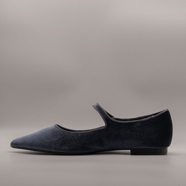 Cristin ballerina Mary Jane a punta in velluto Lea indaco - scarpe di qualità venduta a Milano da Pli-Pla