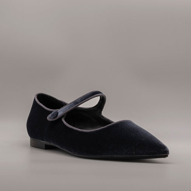 Cristin ballerina Mary Jane a punta in velluto Lea indaco - scarpe di qualità venduta a Milano da Pli-Pla