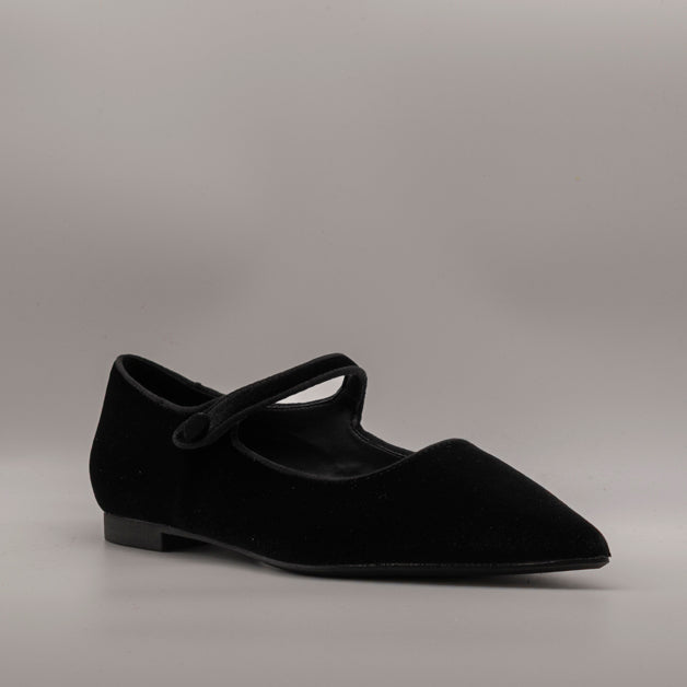Cristin ballerina Mary Jane a punta in velluto Lea nero - scarpe di qualità venduta a Milano da Pli-Pla