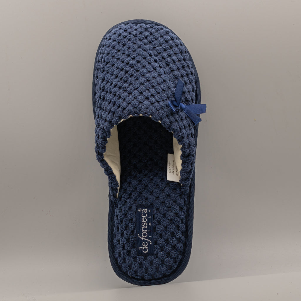 De Fonseca Bari – Pantofole donna in tessuto effetto rete con fiocchetto - blu - scarpe di qualità venduta a Milano da Pli-Pla