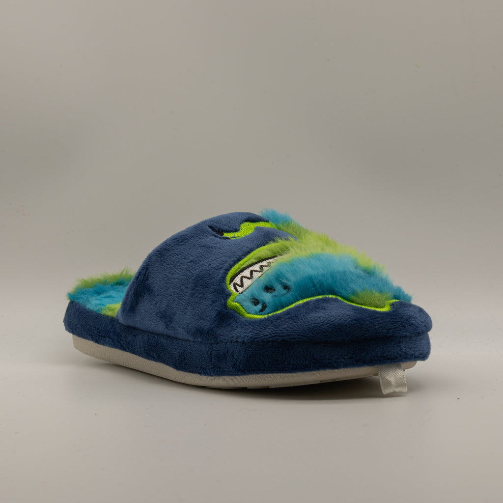 De Fonseca Roma – Pantofole bambino con dinosauro in velluto - blu - scarpe di qualità venduta a Milano da Pli-Pla