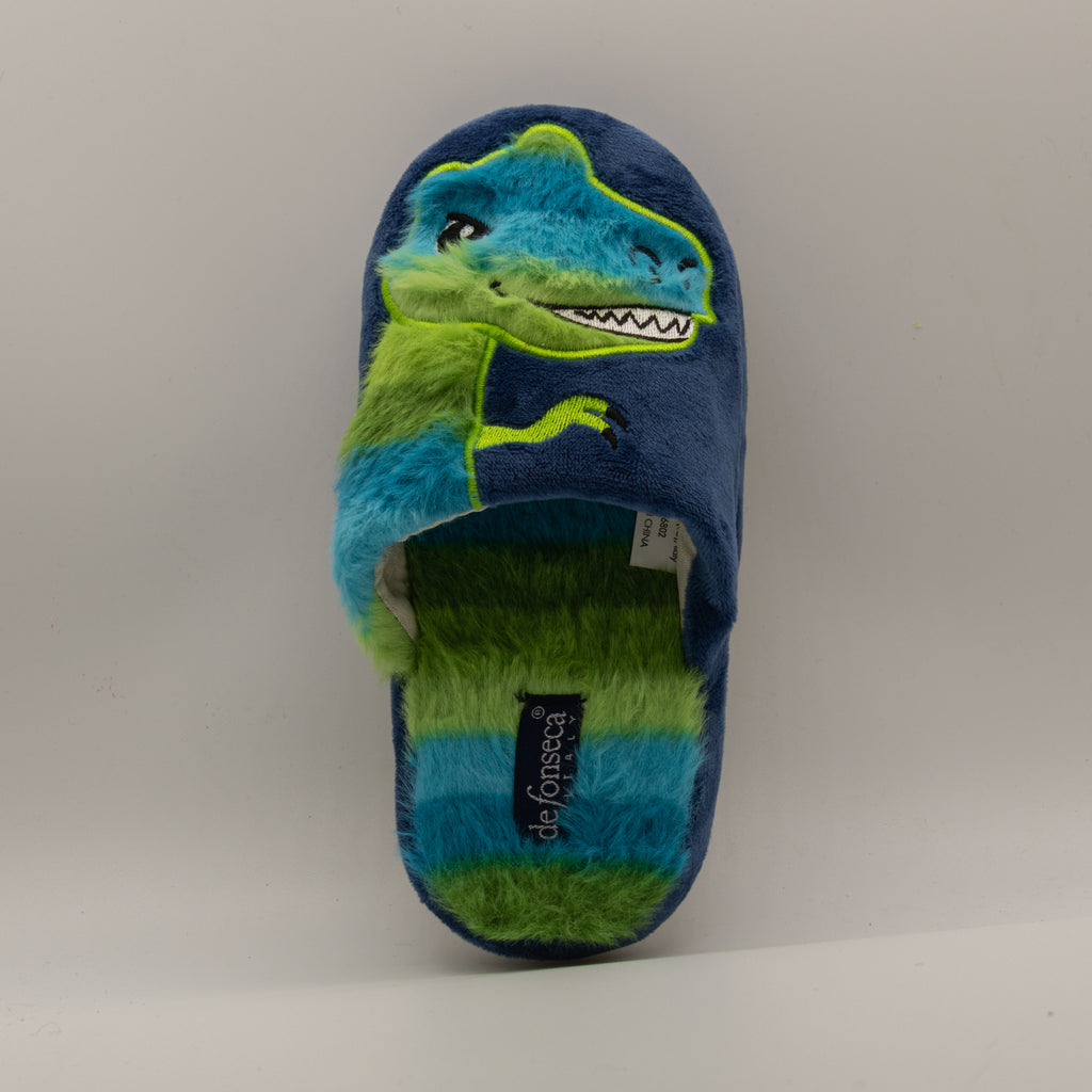 De Fonseca Roma – Pantofole bambino con dinosauro in velluto - blu - scarpe di qualità venduta a Milano da Pli-Pla