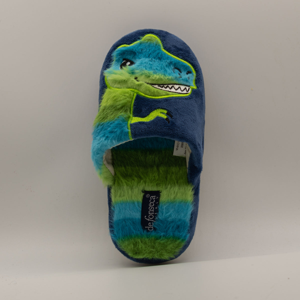 De Fonseca Roma – Pantofole bambino con dinosauro in velluto - blu - scarpe di qualità venduta a Milano da Pli-Pla