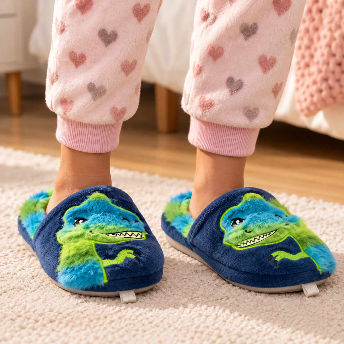De Fonseca Roma – Pantofole bambino con dinosauro in velluto - blu - scarpe di qualità venduta a Milano da Pli-Pla