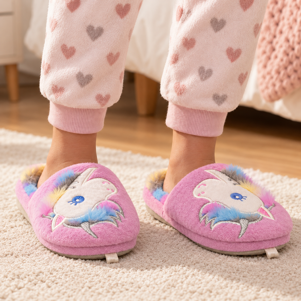 De Fonseca Roma – Pantofole bambino con unicorno in velluto - rosa - scarpe di qualità venduta a Milano da Pli-Pla