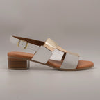 Dorea MR232240 – sandalo in pelle con tacco basso e tomaia decorata - bianco/oro - scarpe di qualità venduta a Milano da Pli-Pla