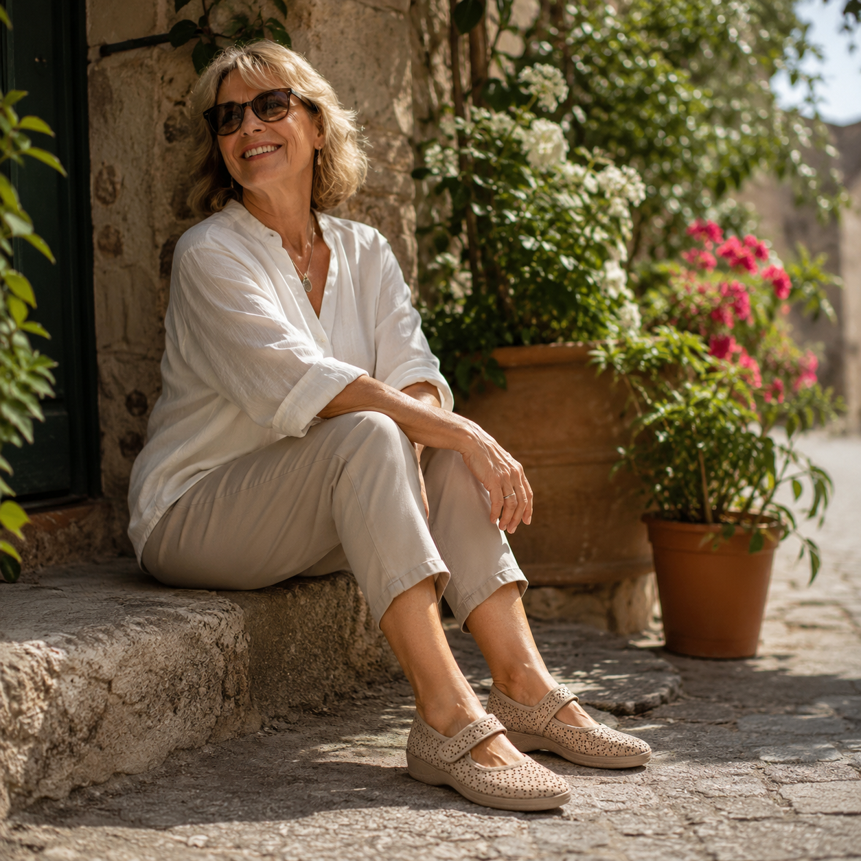 Emma Shoes 26066 – scarpa traforata Mary Jane con zeppa comfort - beige - scarpe di qualità venduta a Milano da Pli-Pla