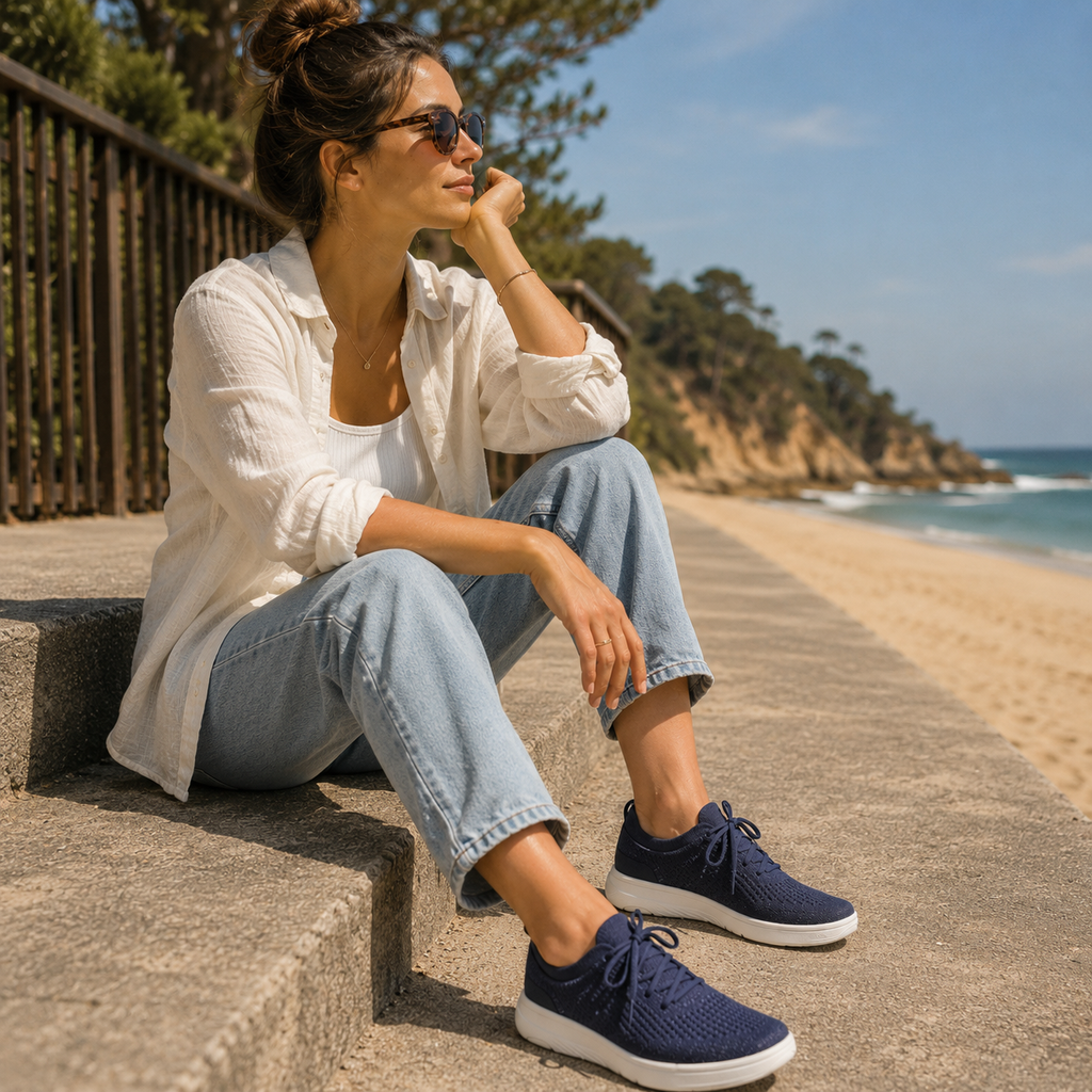 FitFlop Super-Q – sneakers slip-on in maglia con tecnologia iQushion™ - blu - scarpe di qualità venduta a Milano da Pli-Pla