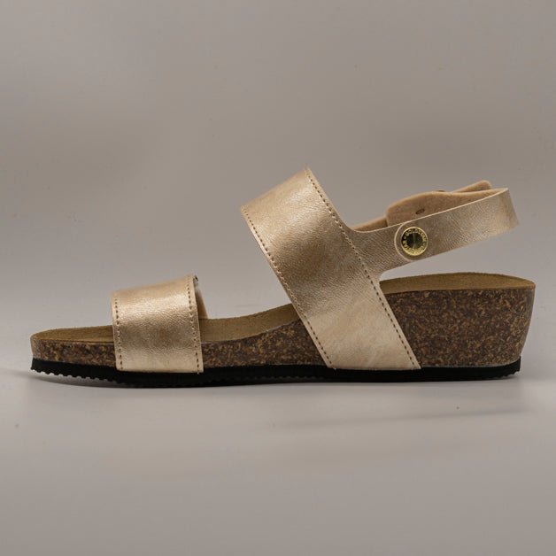 Goldstar GS1227 – sandalo in pelle con plantare anatomico in sughero - platino - scarpe di qualità venduta a Milano da Pli-Pla