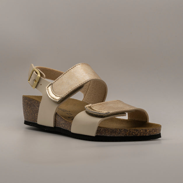 Goldstar GS1227 – sandalo in pelle con plantare anatomico in sughero - platino - scarpe di qualità venduta a Milano da Pli-Pla
