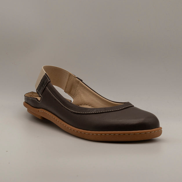 Hello Comfort 9025 – ballerina aperta con cinturino elastico - dark brown - scarpe di qualità venduta a Milano da Pli-Pla