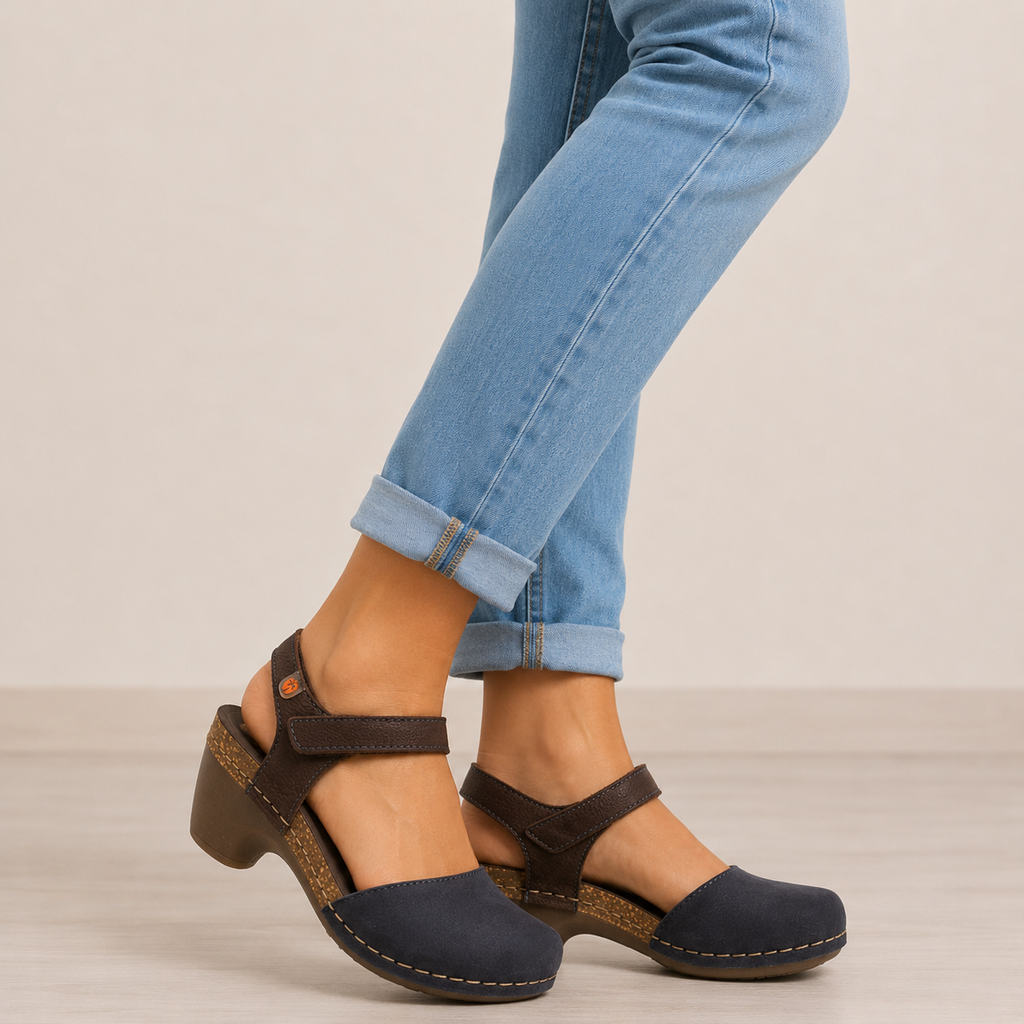 Jungla 7463 – Sandalo donna in pelle nabuk con zeppa comfort deep blue - scarpe di qualità venduta a Milano da Pli-Pla