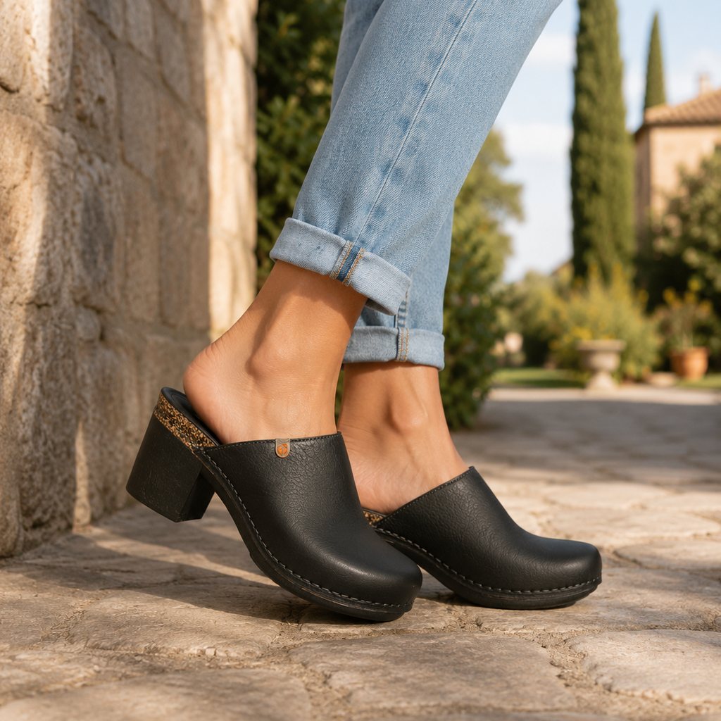 Jungla 7855 – Zoccolo sabot donna in pelle con tacco nero - scarpe di qualità venduta a Milano da Pli-Pla