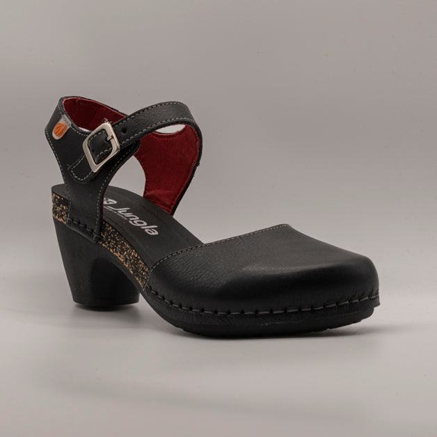 Jungla 7465 – Sandalo donna in pelle nabuk con zeppa e fibbia nero - scarpe di qualità venduta a Milano da Pli-Pla
