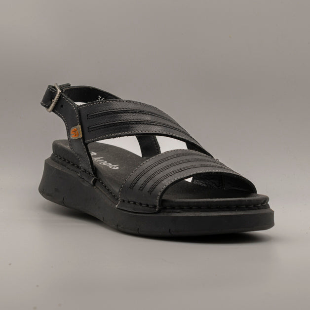 Jungla 8193 – sandalo in pelle con fasce incrociate e plantare estraibile - nero - scarpe di qualità venduta a Milano da Pli-Pla