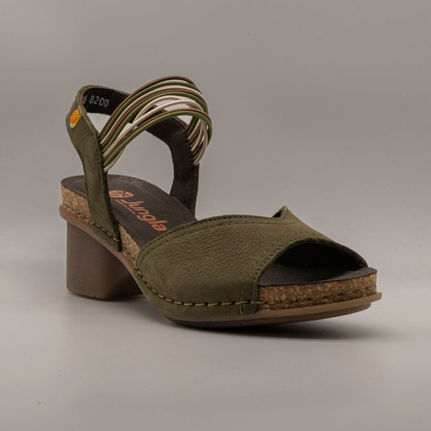 Jungla 8200 – sandalo in pelle con elastici e zeppa comfort - verde Prado - scarpe di qualità venduta a Milano da Pli-Pla
