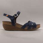 Jungla 8500 – Sandalo donna in pelle con zeppa blu - scarpe di qualità venduta a Milano da Pli-Pla