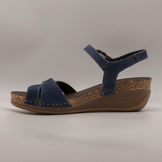 Jungla 8500 – Sandalo donna in pelle con zeppa blu - scarpe di qualità venduta a Milano da Pli-Pla