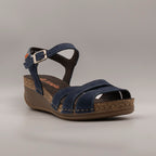 Jungla 8500 – Sandalo donna in pelle con zeppa blu - scarpe di qualità venduta a Milano da Pli-Pla