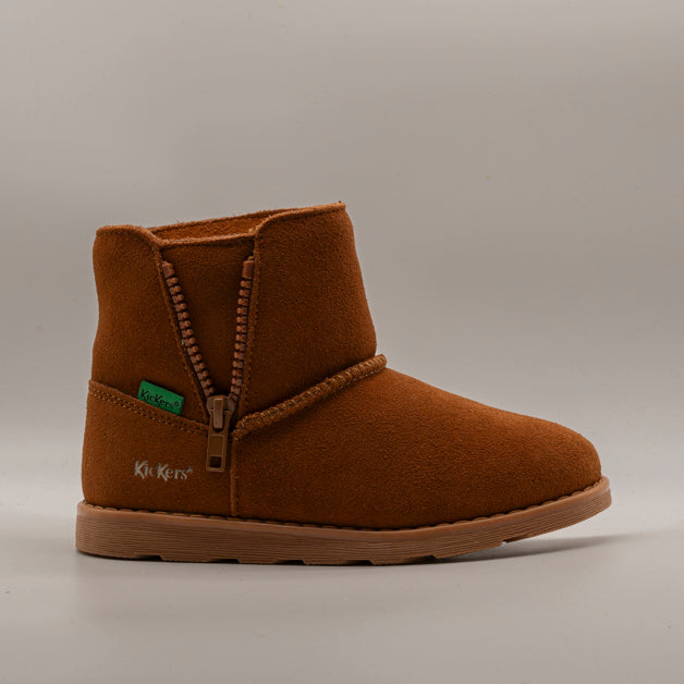 Kickers 884390-30 Aldiza – Stivaletti bambino in pelle con zip e interno caldo marrone - scarpe di qualità venduta a Milano da Pli-Pla