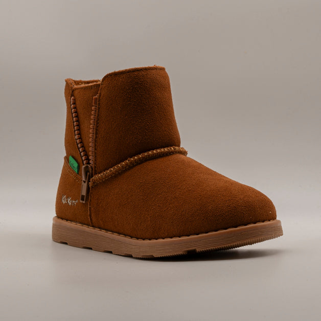 Kickers 884390-30 Aldiza – Stivaletti bambino in pelle con zip e interno caldo marrone - scarpe di qualità venduta a Milano da Pli-Pla