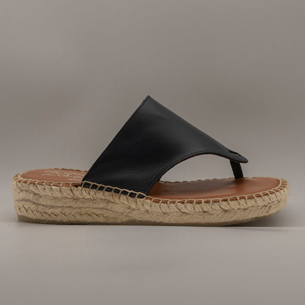 La Maison de l’Espadrille 700-8 – sandali infradito in pelle con zeppa in corda - marino - scarpe di qualità venduta a Milano da Pli-Pla