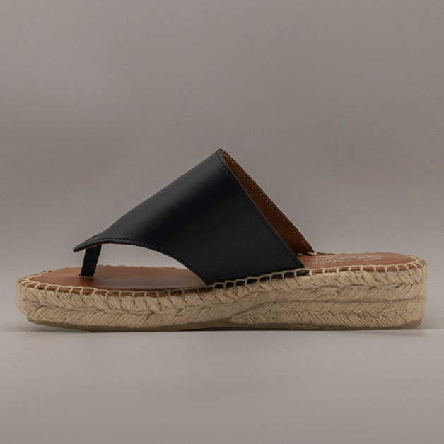 La Maison de l’Espadrille 700-8 – sandali infradito in pelle con zeppa in corda - marino - scarpe di qualità venduta a Milano da Pli-Pla