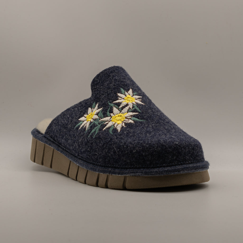Le Tirolesi 1010 – Ciabatte donna in lana cotta con pelo - blu - scarpe di qualità venduta a Milano da Pli-Pla