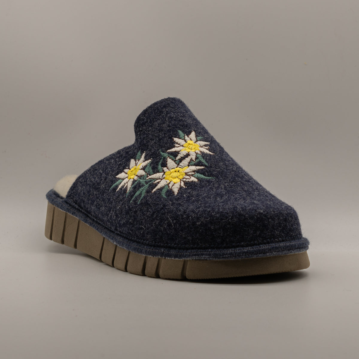 Le Tirolesi 1010 – Ciabatte donna in lana cotta con pelo - blu - scarpe di qualità venduta a Milano da Pli-Pla