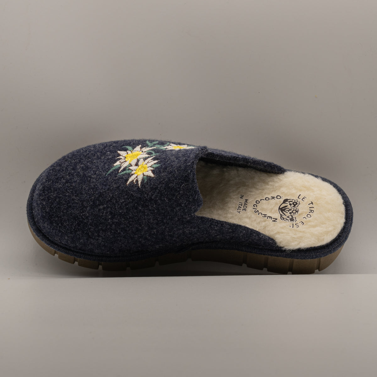 Le Tirolesi 1010 – Ciabatte donna in lana cotta con pelo - blu - scarpe di qualità venduta a Milano da Pli-Pla